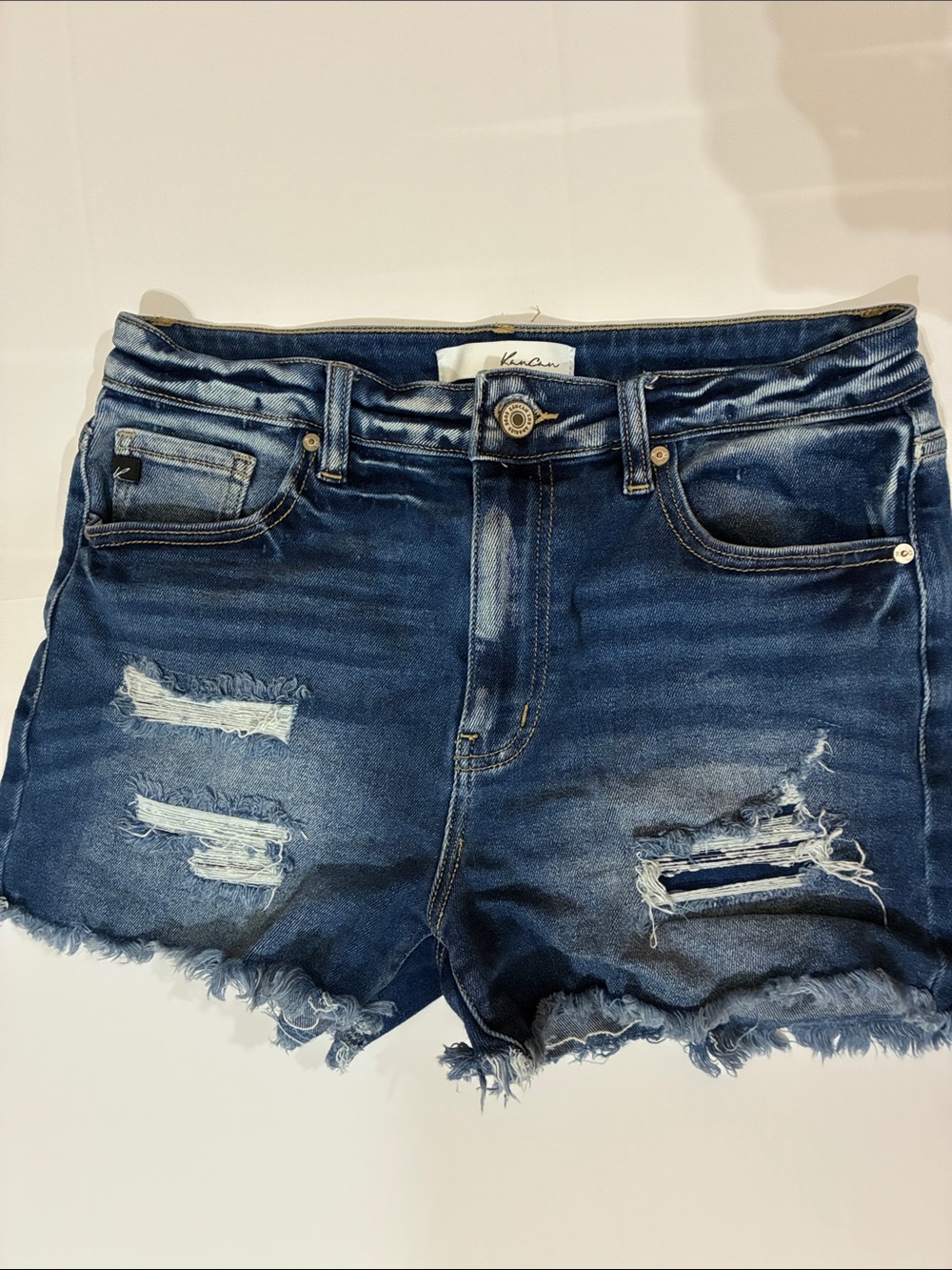 KanCan Dark Blue Distressed Denim Shorts
